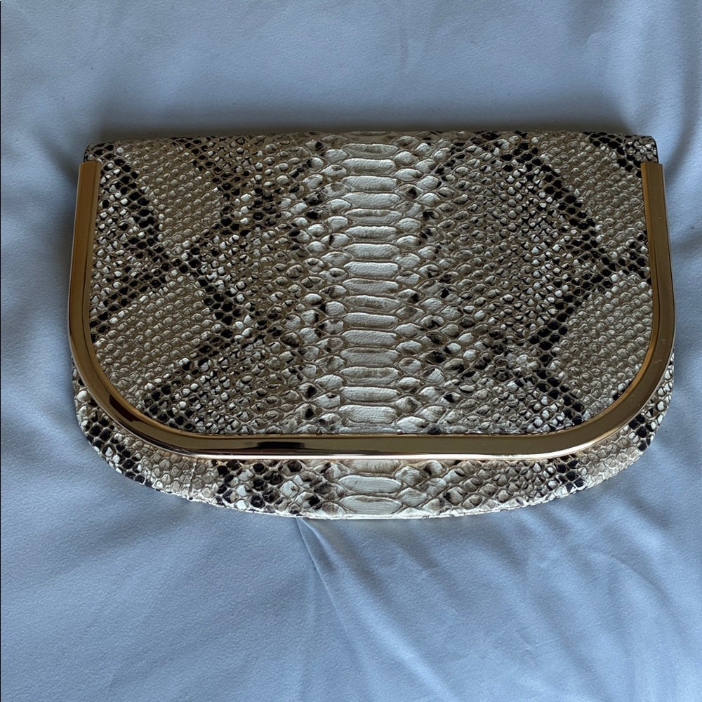 Banana Republic Snake Print Clutch with Gold Tone Frame - Picture 10 of 13